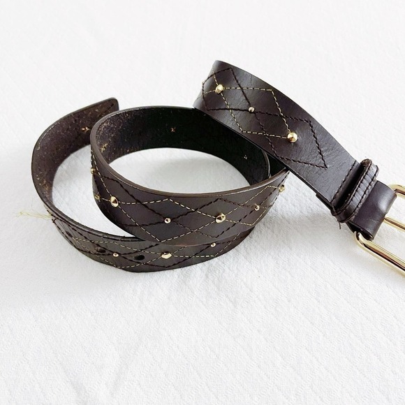 Michael Kors Brown Leather Belt Gold Buckle SZ Med Mint - Picture 5 of 6